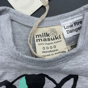 unisex Milk & Masuki, organic cotton bodysuit/romper, possum, NEW, size 0000,  