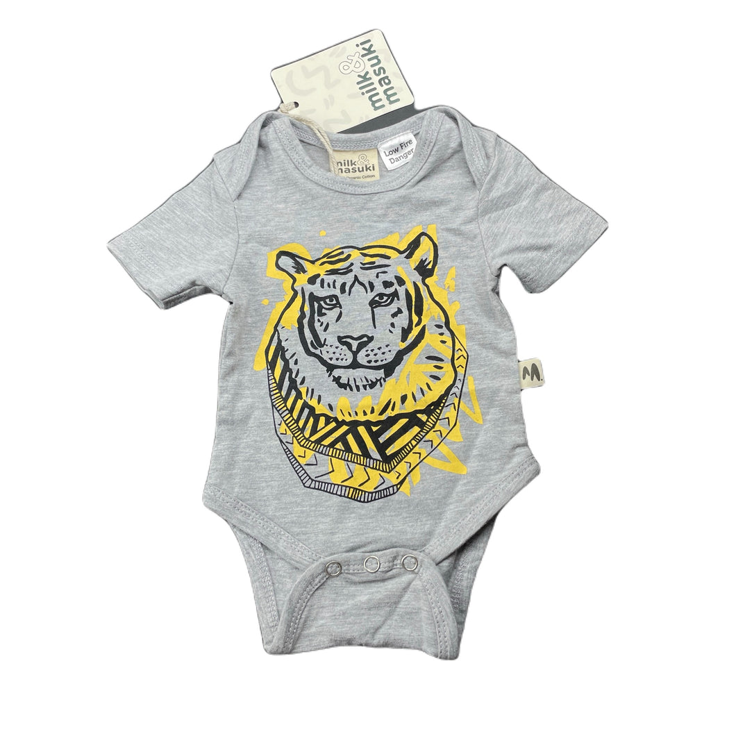 unisex Milk & Masuki, organic cotton bodysuit/romper, tiger, NEW, size 0000,  