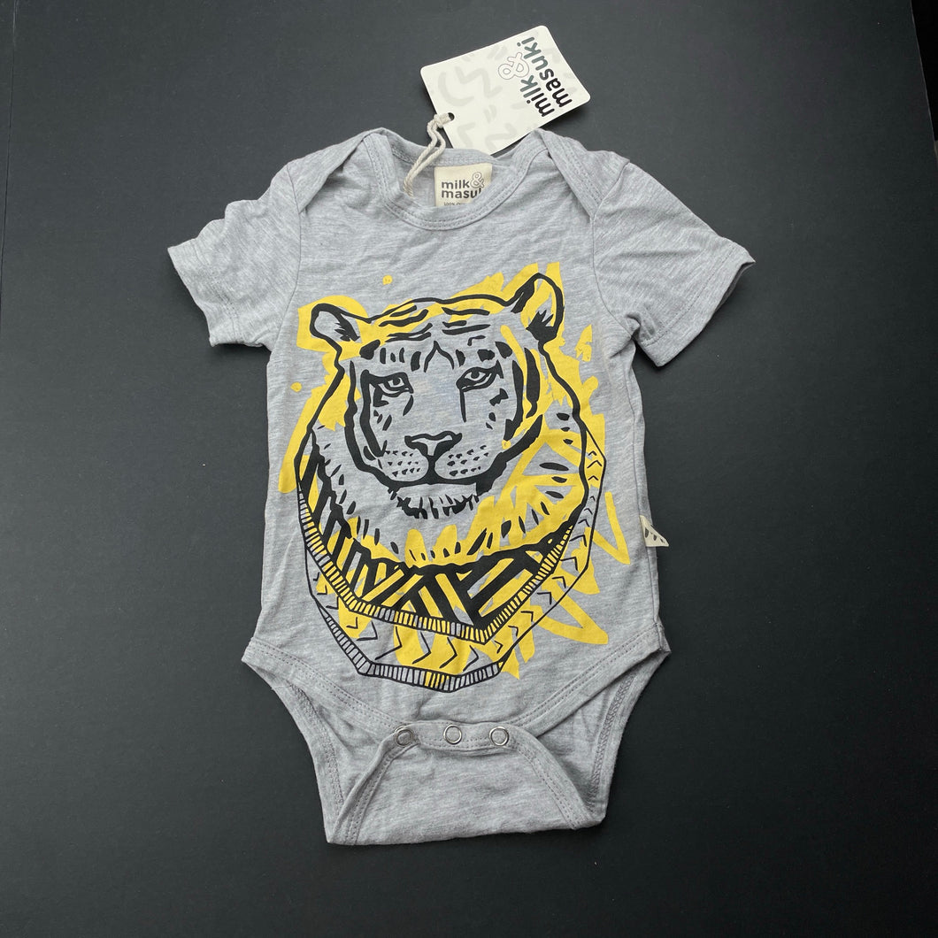 unisex Milk & Masuki, organic cotton bodysuit/romper, tiger, NEW, size 000,  