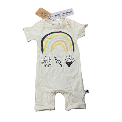 unisex Milk & Masuki, stretchy organic cotton blend romper, rainbow, NEW, size 0000,  