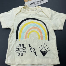 Load image into Gallery viewer, unisex Milk &amp; Masuki, stretchy organic cotton blend t-shirt, rainbow, NEW, size 000,  