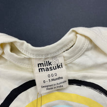 Load image into Gallery viewer, unisex Milk &amp; Masuki, stretchy organic cotton blend t-shirt, rainbow, NEW, size 000,  