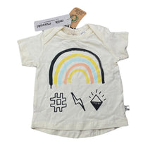 Load image into Gallery viewer, unisex Milk &amp; Masuki, stretchy organic cotton blend t-shirt, rainbow, NEW, size 00,  