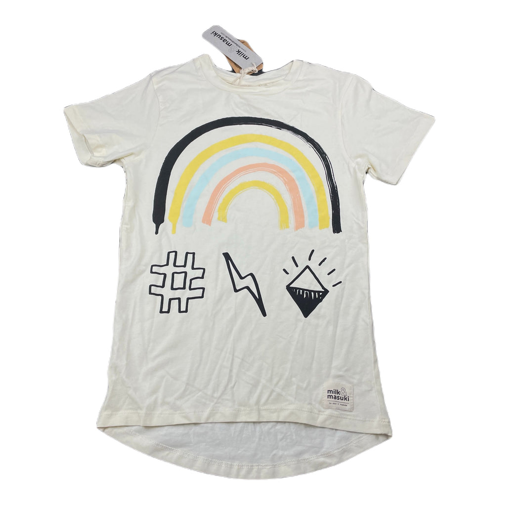 unisex Milk & Masuki, stretchy organic cotton blend t-shirt, rainbow, NEW, size 7,  