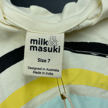 Load image into Gallery viewer, unisex Milk &amp; Masuki, stretchy organic cotton blend t-shirt, rainbow, NEW, size 7,  