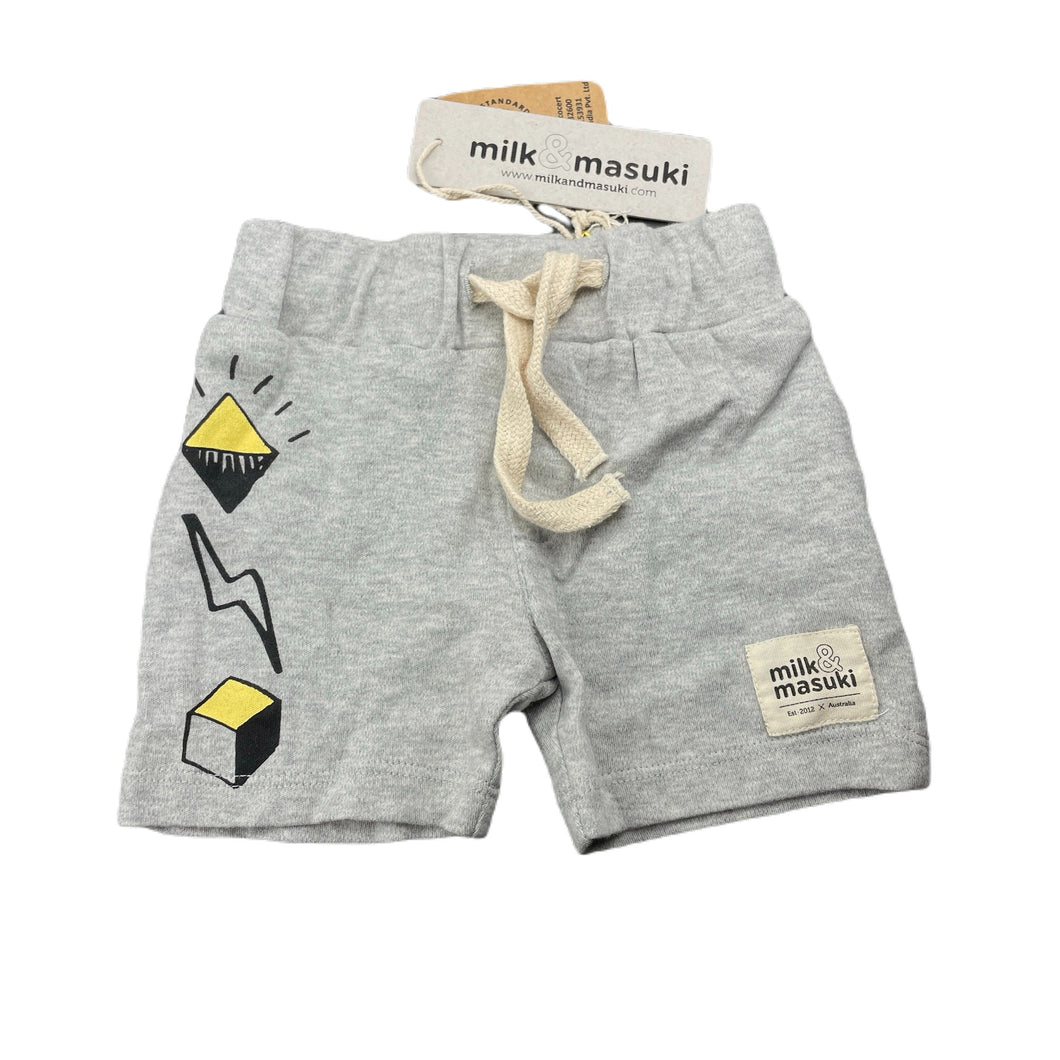 unisex Milk & Masuki, soft feel organic cotton shorts, elasticated, NEW, size 00,  