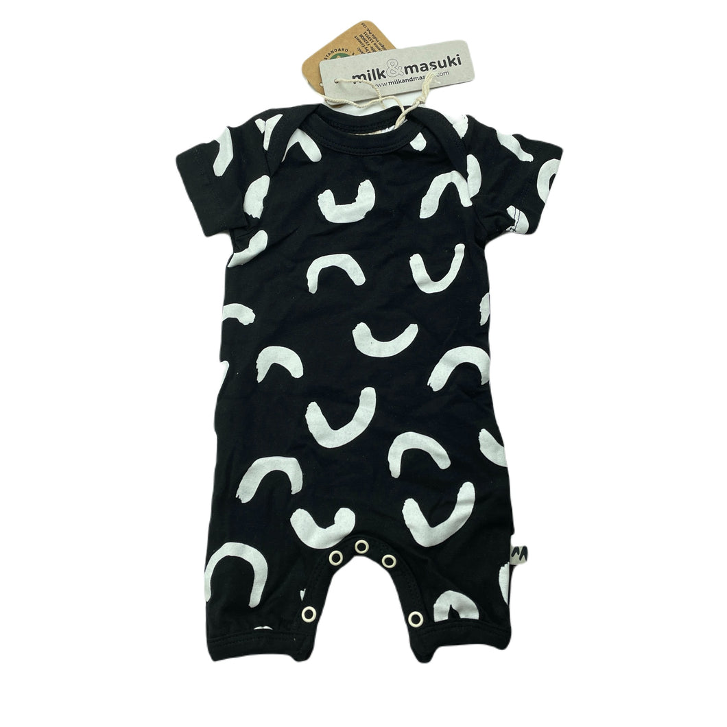 unisex Milk & Masuki, organic cotton blend romper, squiggle, NEW, size 0000,  
