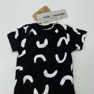 unisex Milk & Masuki, organic cotton blend romper, squiggle, NEW, size 0000,  