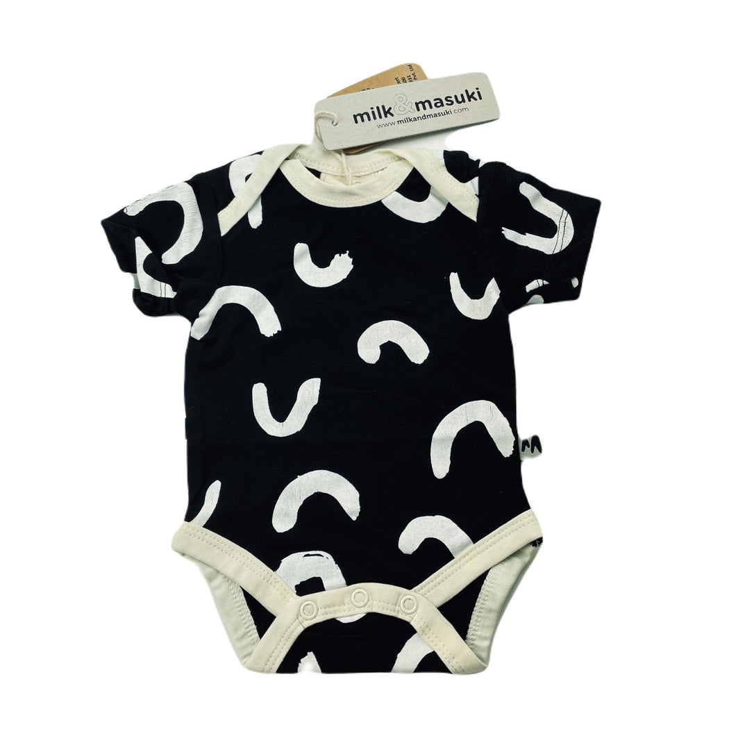 unisex Milk & Masuki, organic cotton blend bodysuit/romper, squiggle, NEW, size 0000,  