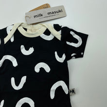 Load image into Gallery viewer, unisex Milk &amp; Masuki, organic cotton blend bodysuit/romper, squiggle, NEW, size 0000,  
