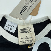 Load image into Gallery viewer, unisex Milk &amp; Masuki, organic cotton blend bodysuit/romper, squiggle, NEW, size 0,  