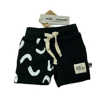 Load image into Gallery viewer, unisex Milk &amp; Masuki, organic cotton shorts, elasticated, squiggle, NEW, size 000,  