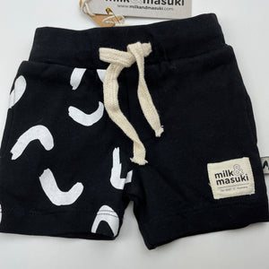 unisex Milk & Masuki, organic cotton shorts, elasticated, squiggle, NEW, size 000,  