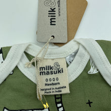 Load image into Gallery viewer, unisex Milk &amp; Masuki, organic cotton bodysuit/romper, tiger dreaming (print placement may vary), NEW, size 0000,  