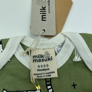 unisex Milk & Masuki, organic cotton bodysuit/romper, tiger dreaming (print placement may vary), NEW, size 0000,  