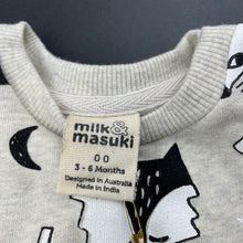 Load image into Gallery viewer, unisex Milk &amp; Masuki, fleece lined organic cotton sweater/jumper, fox dreaming, NEW, size 00,  