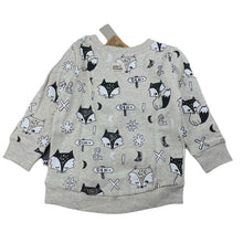 Load image into Gallery viewer, unisex Milk &amp; Masuki, fleece lined organic cotton sweater/jumper, fox dreaming, NEW, size 4,  