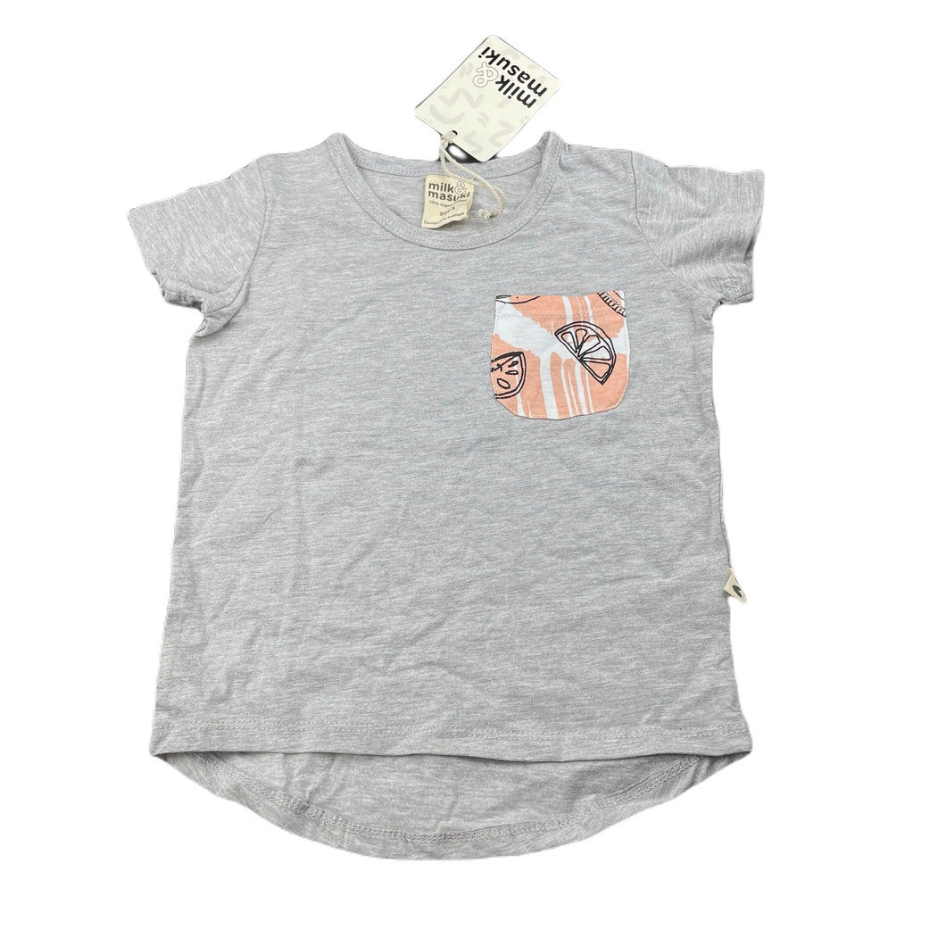 Girls Milk & Masuki, organic cotton t-shirt / top, fruit pocket (print placement may vary), NEW, size 1,  
