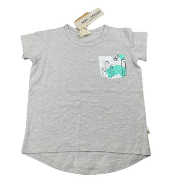 unisex Milk & Masuki, organic cotton t-shirt/top, cactus pocket (print placement may vary), NEW, size 3,  