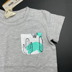 unisex Milk & Masuki, organic cotton t-shirt/top, cactus pocket (print placement may vary), NEW, size 3,  