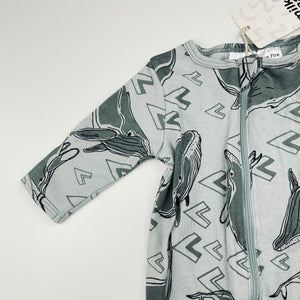unisex Milk & Masuki, organic cotton zip coverall / romper, whales, NEW, size 0000,  