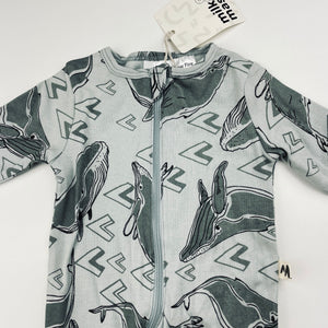 unisex Milk & Masuki, organic cotton zip coverall / romper, whales, NEW, size 0000,  