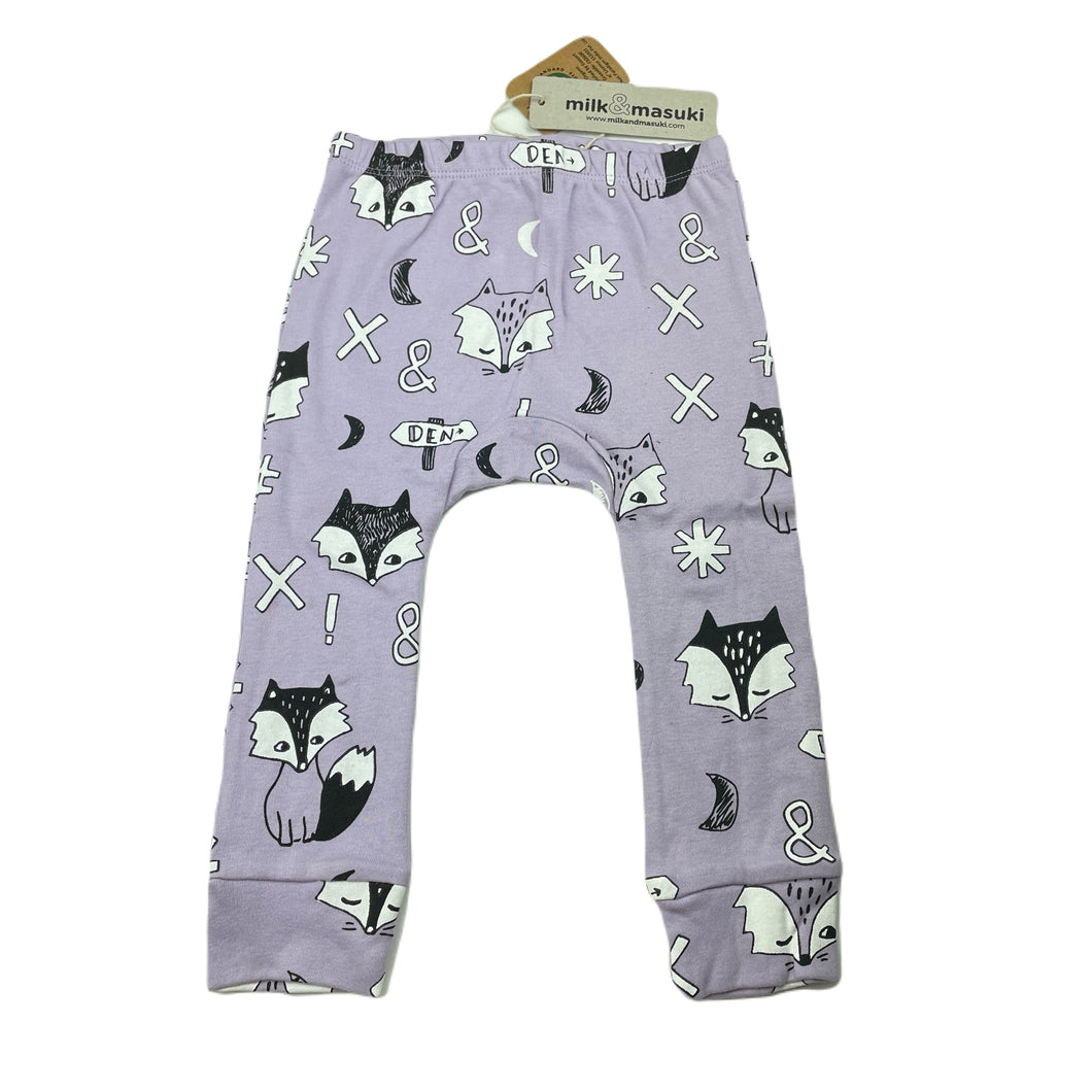 unisex Milk & Masuki, organic cotton leggings/bottoms, fox dreaming, NEW, size 2,  