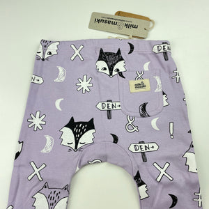 unisex Milk & Masuki, organic cotton leggings/bottoms, fox dreaming, NEW, size 2,  
