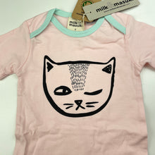 Load image into Gallery viewer, Girls Milk &amp; Masuki, stretchy organic cotton bodysuit, cheeky cat, NEW, size 0,  