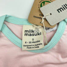 Load image into Gallery viewer, Girls Milk &amp; Masuki, stretchy organic cotton bodysuit, cheeky cat, NEW, size 0,  