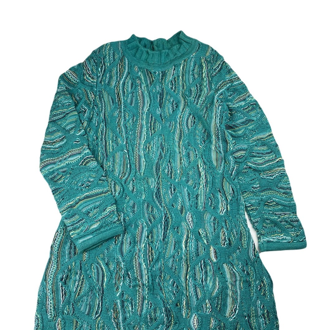 Girls COOGI AUSTRALIA, knitted mercerised cotton sweater dress, small pulls, GUC, size 7, L: 65cm