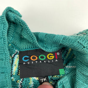 Girls COOGI AUSTRALIA, knitted mercerised cotton sweater dress, small pulls, GUC, size 7, L: 65cm