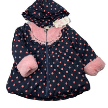 Load image into Gallery viewer, Girls QQBB, navy &amp; pink spot puffer jacket/coat, NEW, size 4,  
