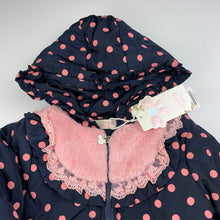 Load image into Gallery viewer, Girls QQBB, navy &amp; pink spot puffer jacket/coat, NEW, size 4,  