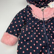 Load image into Gallery viewer, Girls QQBB, navy &amp; pink spot puffer jacket/coat, NEW, size 4,  