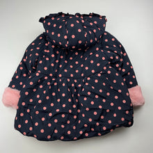 Load image into Gallery viewer, Girls QQBB, navy &amp; pink spot puffer jacket/coat, NEW, size 4,  