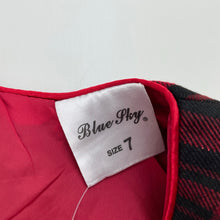 Load image into Gallery viewer, Girls Blue Sky, lined red &amp; black tartan dress, EUC, size 7, L: 63cm