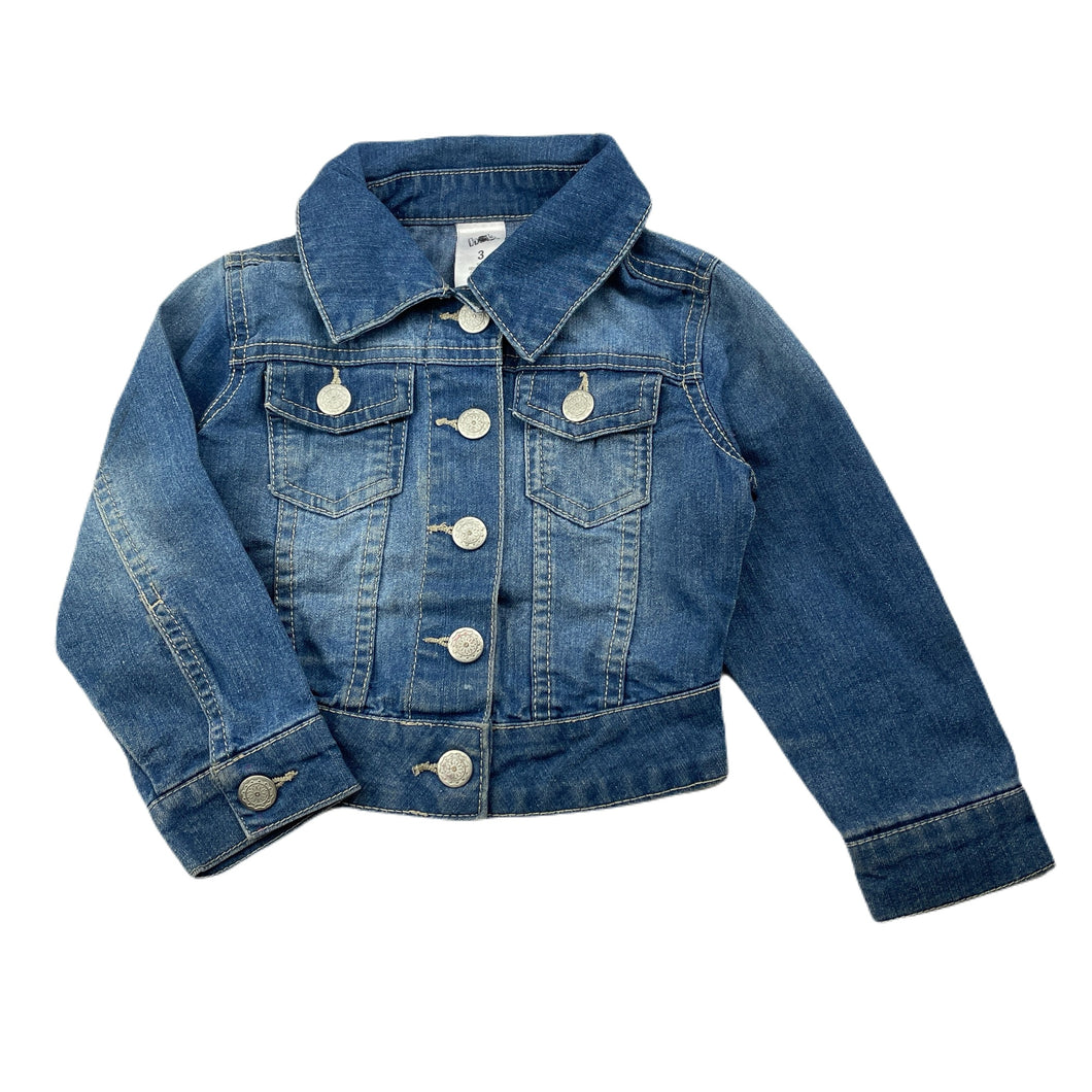 Girls H&T, blue stretch denim jacket, poppers, FUC, size 3,  