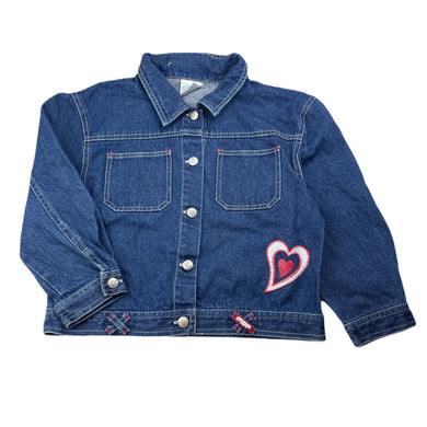 Girls MDP, embroidered 3/4 sleeve denim jacket, small marks, FUC, size 7,  
