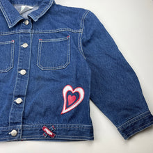 Load image into Gallery viewer, Girls MDP, embroidered 3/4 sleeve denim jacket, small marks, FUC, size 7,  