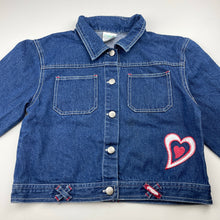Load image into Gallery viewer, Girls MDP, embroidered 3/4 sleeve denim jacket, small marks, FUC, size 7,  