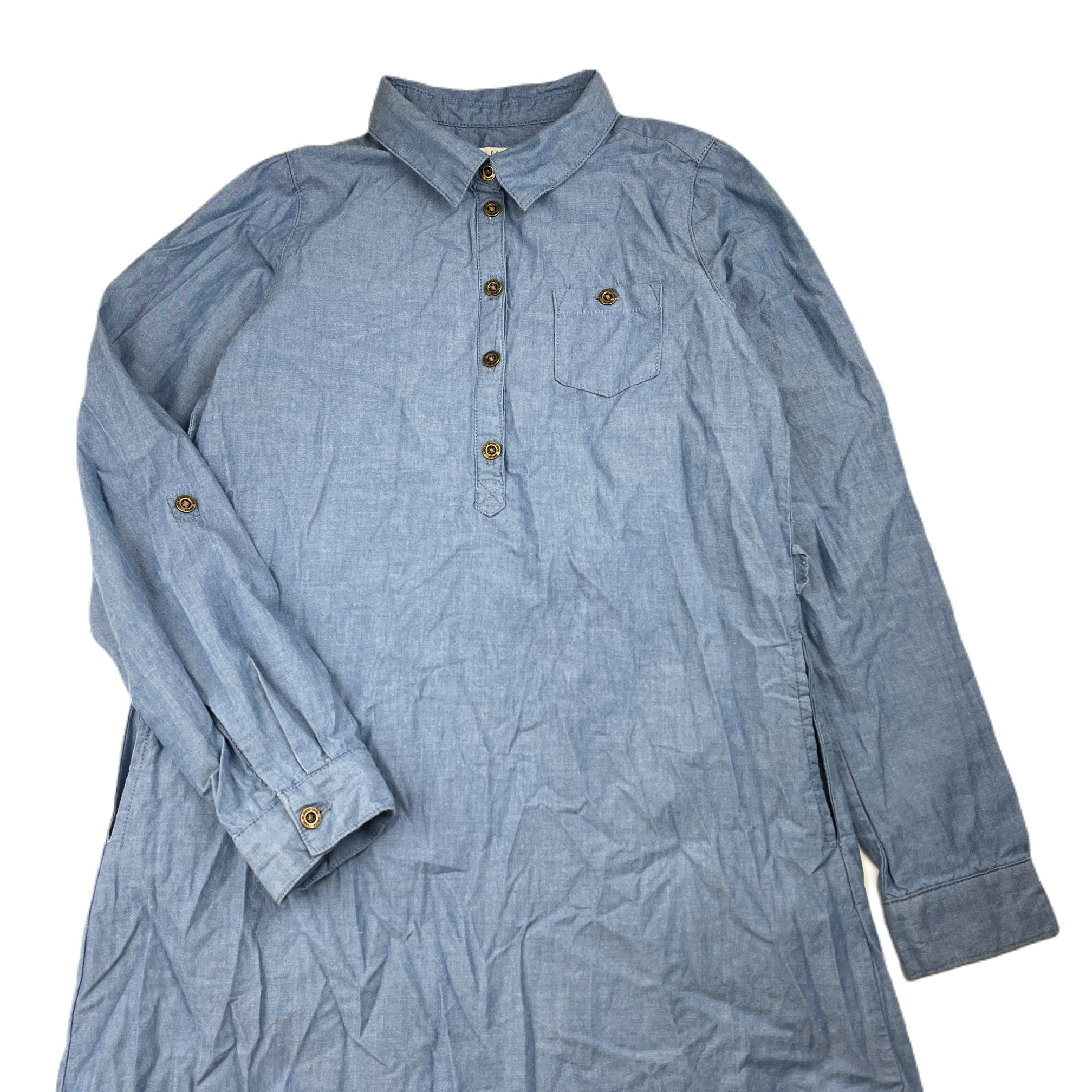 green strapless summer dress H&M, chambray cotton long sleeve shirt dress, GUC, size 10, L: 69cm at  front – DaisyChainClothing