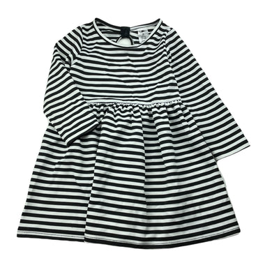 Girls H&T, navy & white stripe long sleeve dress, GUC, size 3, L: 50cm