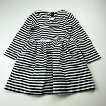 Load image into Gallery viewer, Girls H&amp;T, navy &amp; white stripe long sleeve dress, GUC, size 3, L: 50cm