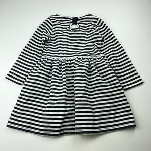 Girls H&T, navy & white stripe long sleeve dress, GUC, size 3, L: 50cm