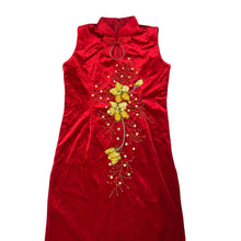 Load image into Gallery viewer, Girls red, velvet &amp; gold sequin dress, EUC, size 5, L: 63cm