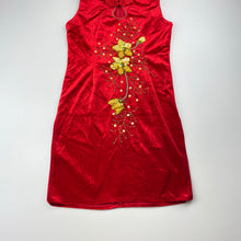 Load image into Gallery viewer, Girls red, velvet &amp; gold sequin dress, EUC, size 5, L: 63cm