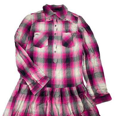 Girls Here + There, checked cotton long sleeve dress, GUC, size 12, L: 69cm