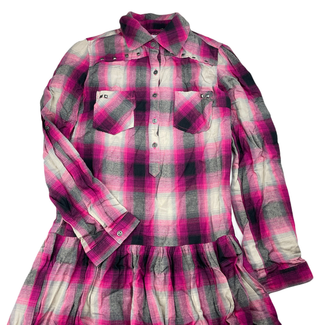 Girls Here + There, checked cotton long sleeve dress, GUC, size 12, L: 69cm