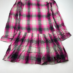 Girls Here + There, checked cotton long sleeve dress, GUC, size 12, L: 69cm